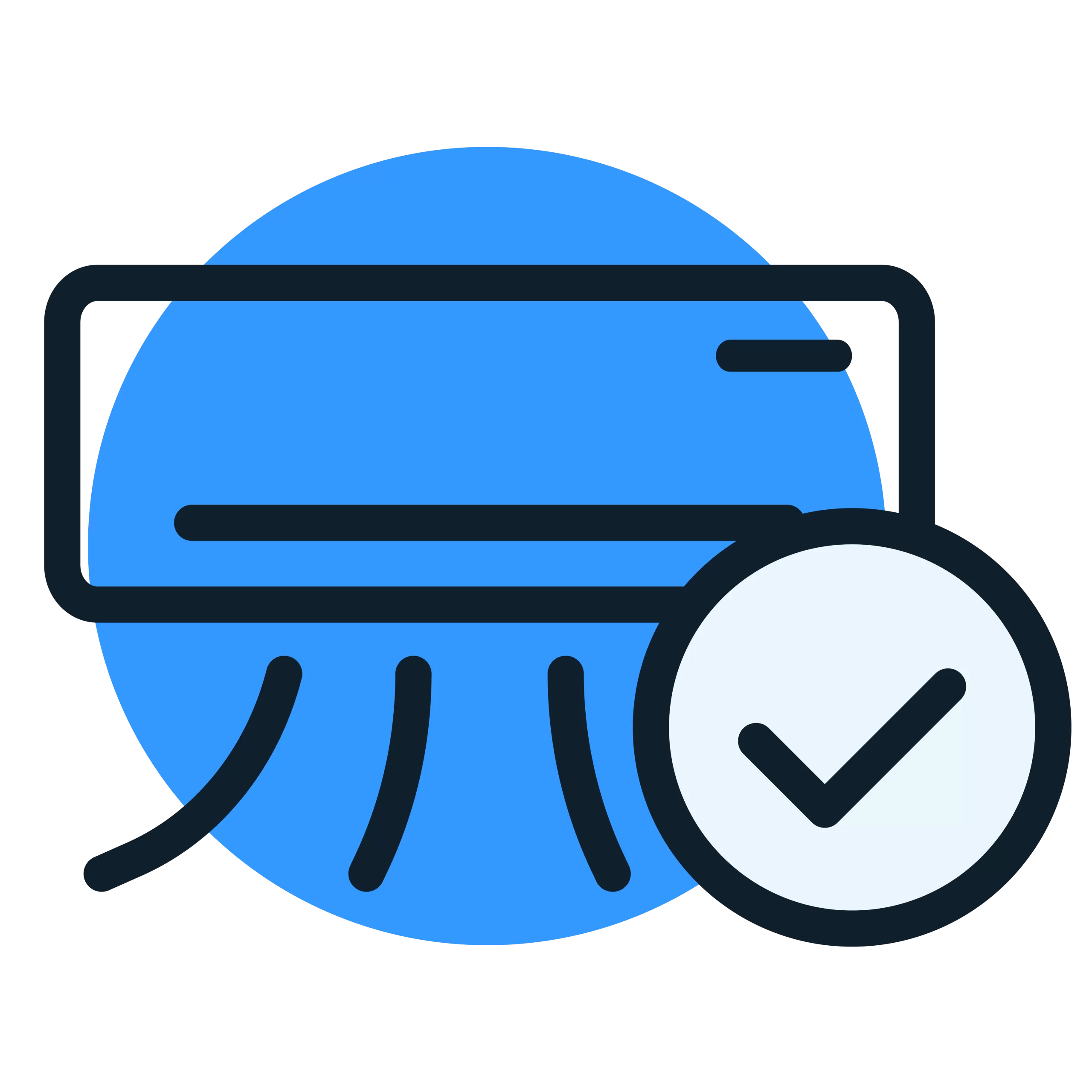 Icon of an air conditioner with airflow lines and a check mark, representing verified or approved Air Conditioning Repairs and Installations.