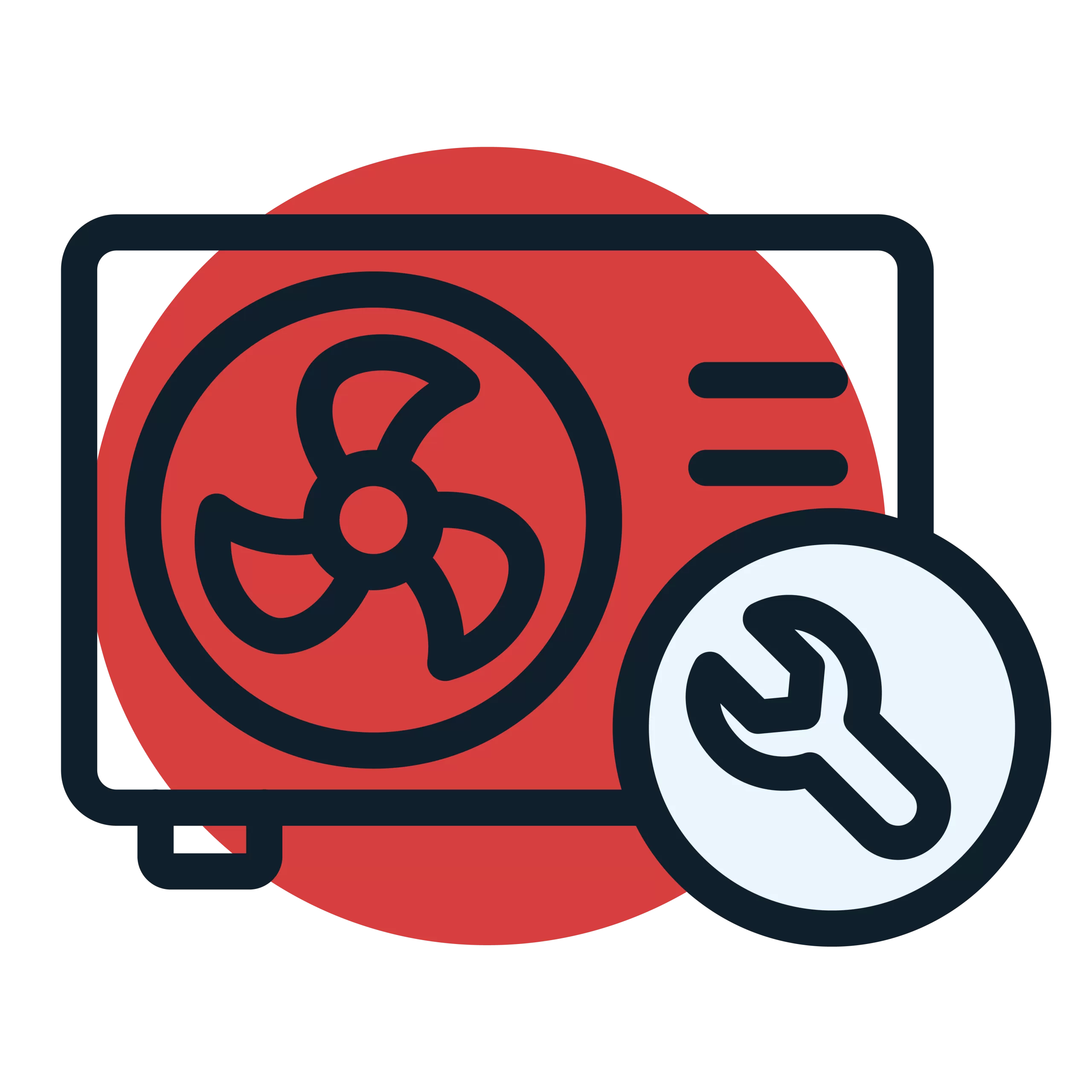 An icon of an air conditioning unit with a wrench symbol in front, indicating repair or maintenance for Heat Pumps.